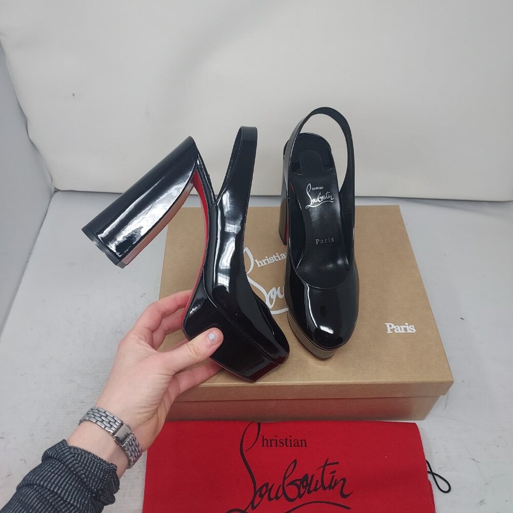 CHRISTIAN LOUBOUTIN Movida Black Patent Platform Slingback Pump